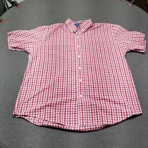 Chaps Men's Large Red White Gingham Check Button Down Shirt L Easy Care